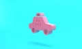 Pink Taxi car icon isolated on turquoise blue background. Minimalism concept. 3D render illustration