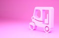 Pink Taxi tuk tuk icon isolated on pink background. Indian auto rickshaw concept. Delhi auto. Minimalism concept. 3d
