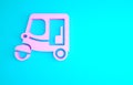 Pink Taxi tuk tuk icon isolated on blue background. Indian auto rickshaw concept. Delhi auto. Minimalism concept. 3d