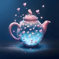 Pink tea pot around a heart. Heart as a symbol of affection and Royalty Free Stock Photo