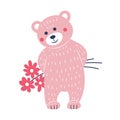 Pink teddy bear with flowers. Postcard for Valentine\'s Day. Flat style