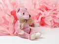 Pink teddy bear and paper decor, pom-pom Royalty Free Stock Photo