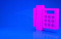 Pink Telephone icon isolated on blue background. Landline phone. Minimalism concept. 3d illustration. 3D render Royalty Free Stock Photo