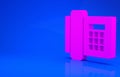 Pink Telephone icon isolated on blue background. Landline phone. Minimalism concept. 3d illustration. 3D render Royalty Free Stock Photo