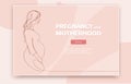 Pink tender banner of pregnancy and motherhood. Cute pregnant woman smiling side view. Landing page with text. Vector