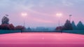 Pink tennis court contrasted with blue. Royalty Free Stock Photo