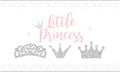 Pink text Little Princess on white background with lace. Cute silver glitter texture. Grey gloss effect. Birthday party and girl b Royalty Free Stock Photo