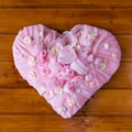 Pink Textile chiffon Heart with roses and other flowers Royalty Free Stock Photo