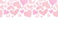 Pink textile hearts horizontal border seamless Royalty Free Stock Photo