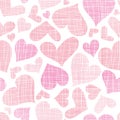 Pink textile hearts seamless pattern background