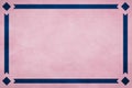 Pink textured parchment paper background. Blue ribbon border trim. Diamonds in corners.