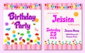 Pink theme flower garden birthday kids invitation card