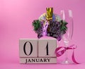 Pink theme Save the date with a Happy New Year, January 1 Royalty Free Stock Photo