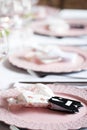 Pink themed festive wedding table setting and decoration Royalty Free Stock Photo