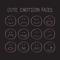 Pink thin line cute creative emoticon faces icons set poster design element on black Royalty Free Stock Photo