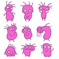 Pink Things Crazy Emoticons Set. Vector Illustration.