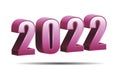 2022. PInk three dimensional number. Calendar or happy new year. Vector icon.