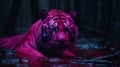 Pink Tiger In Rain: Unreal Engine Rendered Neon Realism