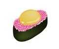 Pink Tobiko Sushi with Uzura or Raw Quail Egg Royalty Free Stock Photo