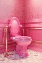 Pink toilet. Doll\'s apartment. Women\'s bathroom Toy furniture. Generative Ai