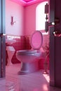Pink toilet. Doll's apartment. Women's bathroom Toy furniture. Generative Ai