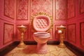 Pink toilet in a room with red wallpaper Royalty Free Stock Photo