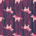 Pink tones seamless pattern with horse unicorn doodle ornament. Striped background. Magic animal backdrop Royalty Free Stock Photo