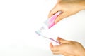 Pink toothpaste toothbrush Royalty Free Stock Photo