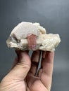 Pink tourmaine with microcline feldspar and qartz specimen from skardu Pakistan Royalty Free Stock Photo