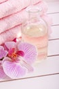 Pink towels with tropical orchid