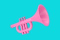Pink Toy Child`s Trumpet in Duotone Style. 3d Rendering