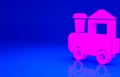 Pink Toy train icon isolated on blue background. Minimalism concept. 3d illustration 3D render Royalty Free Stock Photo