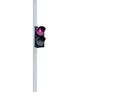 Traffic light depicting a woman in pink with a sign of feminism.