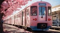 Pink train in Tokyo, Japan. AI Generated