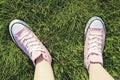 Pink trainers on grass Royalty Free Stock Photo