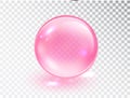 Pink transparent glass ball Isolated. Vector realistic shine sphere or soap bubble. 3D illustration Royalty Free Stock Photo