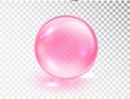 Pink transparent glass ball Isolated. Vector realistic shine sphere or soap bubble. 3D illustration