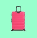 Pink travel suitcase travel concept minimal style back view 3d render on green Royalty Free Stock Photo