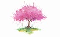 Pink tree watercolor vector background