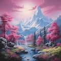 Spray Paint Landscape: Realistic Fantasy Artwork With Pink Blossoms