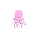 Pink trendy cartoon smiling jellyfish swimming underwater. Kid education design icon. Royalty Free Stock Photo