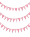 Pink triangular bunting flags on white background. Festive decor