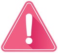 Pink triangular warning sign with exclamation mark symbol flat design for alert and caution Royalty Free Stock Photo