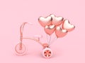 pink tricycle-bike heart balloon floating 3d render love valentine concept