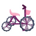 A pink tricycle in cartoon style is isolated on a white background. Vector illustration, a bicycle for children with a