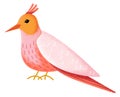 Pink tropical bird. Little feathered animal textured icon