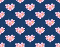 Pink Trumpet Flower Seamless on Indigo Blue Background. Vector Illustration.