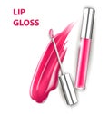 Pink tube lip gloss with brush isolated on white background. Template Royalty Free Stock Photo