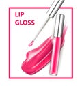 Pink tube lip gloss with brush isolated on white background. Template Royalty Free Stock Photo