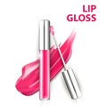 Pink tube lip gloss with brush isolated on white background. Template Royalty Free Stock Photo